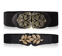 SAIIURV 2 Pieces Women Elastic Waist Belt Vintage Wide Stretch Waist Elastic Ladies Retro Shirt Dress Wide Belt Vintage Buckle Stretchy Waistband (2PCS)