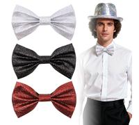 SAIIURV 3 Pack Sequin Bow Tie for Men Boys, Black Silver Red Pre-tied Bowtie Adjustable Sparkly Glitter Shiny Bow Tie Comedy Dress Up Costume Accessories for Party Festival Fancy Dress (3 Colors)
