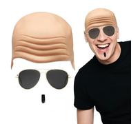SAIIURV 3 Pcs Adult Accessory Set, Bald Caps for Adults Men Women, Circus Fancy Dress, Bald Cap + Sunglasses + Black Soul Patch, Adult Dress Up Jokes & Novelties, Famous Rapper Fancy Dress (3) (3)