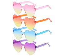 SAIIURV 4 Pairs Colorful Love Heart Shaped Rimless Party Glass for Women Kids Men, Candy Colour Novelty Frameless Heart Festival Sunglasses Hippy Specs Funky Eyewear for Fancy Dress Costume