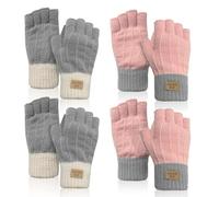 SAIIURV 4 Pairs Fingerless Gloves for Women, Ladies Thermal Knitted Half Finger Gloves for Winter, Typing, Outdoor Activities, Running Sking (Pink+gray, one size)