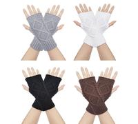 SAIIURV 4 Pairs Knitted Fingerless Gloves Winter Thermal Women's Mittens With Thumb Hole, Thickened Knit Touchscreen Stretchy Mittens, Thermal Fingerless Gloves Ladies Half Fingers for Running Sking
