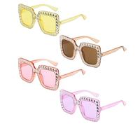 SAIIURV 4 Pairs Oversized Retro Rhinestone Square Sunglasses for Men Women, Large Frame Crystal Bling Sparkling Sunglasses Rectangle Festival Disco Party Glasses Abba Accessories for Hen Fancy Dress