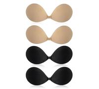 SAIIURV 4 Pairs Women's Invisible Strapless Bras, Sticky Push Up Bra, Self-Adhesive Bra, Reusable Invisible Backless Stick on Bras for Party, (UK, Alpha, One Size, Regular, Regular, Black, Nude)