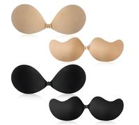 SAIIURV 4 Pairs Women's Invisible Strapless Bras, Sticky Push Up Bra, Self-Adhesive Bra, Reusable Invisible Backless Stick on Bra for Party, Bar, (UK, Alpha, One Size, Regular, Regular, Black, Nude)