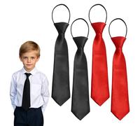 SAIIURV 4 Pcs 28CM Pre-Tied Kids Necktie, Elastic Boys Neck Tie Satin Plain Colored Formal Tie, Kids Elastic Neckties for Wedding Graduation School Uniforms, Birthdays, Communions (Black, Red)