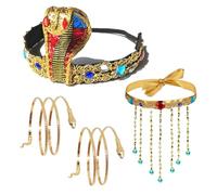 SAIIURV 4 Pcs Ancient Egyptian Costume Women, Cleopatra Headpiece Necklace Snake Bracelets Cleopatra Costume Accessories, Egyptian Costumes for Women Halloween Carnival Party (4 Pcs)