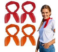 SAIIURV 4 Pcs Red Neckerchief, Square Chiffon Scarves Women Plain Neck Scarf, Head Wrap, Lady 50s Retro Lightweight Bandana Wrap, Head Neck Scarves Neckerchief Headwear, Christmas Scarf (Red, Orange)