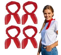 SAIIURV 4 Pcs Red Neckerchief, Square Chiffon Scarves Women Plain Neck Scarf, Retro Head Wrap, Lady 50s Retro lightweight Bandana Wrap, Head Neck Scarves Neckerchief Headwear, Christmas Scarf (Red)