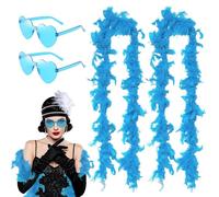 SAIIURV 4 Pieces Blue Feather Boa Heart Rimless Sunglasses Feather Boa for Women for Dancing Wedding Party Cosplay Halloween Dancing Party Props Dress Up Wedding Party Accessories