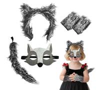 SAIIURV 4 Pieces Grey Wolf Costume for Kids Adults Wolf Ears and Tail Gloves Mask Werewolf Accessories Animal Fancy Dress Furry Costume for Halloween Carnival World Book Day (Grey)