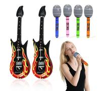 SAIIURV 6 Pcs Inflatable Flame Guitar, Inflatable Microphone, Blow up Guitar, Dress Punk Rocker Party Accessories, Pretend Play Microphone Toys, Pop Star, Carnival, Theme Parties (Multicolor)