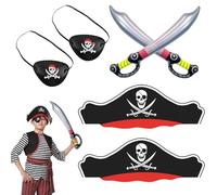 SAIIURV 6 Pcs Pirate Accessories Kids Adults, Pirate Hat, Pirate Eye Patch, Inflatable Pirate Sword, Pirate Costume Accessories for Parties Halloween Carnival