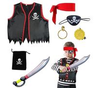 SAIIURV 7 Pcs Pirate Costume Accessory Set, Pirate Fancy Dress Up Accessory with Skull Crossbones Eyepatch Sword Hoop Earrings for Funny Party Caribbean Fancy Dress, Halloween Parties (Multicolor)