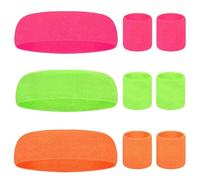 SAIIURV 9 Pack Neon Headband and Wristbands, Colorful Sweat Bands 80s Sports Headband for Women Girls, Retro Tennis Sweatbands Wrist Neon Party Accessories for Cosplay Festival Fancy Dress
