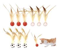 SAIIURV 9 Pieces Cat Bouncy Ball With Feather Cat Toys Balls Feather Toy for Indoor and Outdoor Play Interaction Dog Pet Gift Entertainment Bouncy (9 pcs)