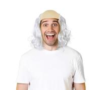 SAIIURV Bald Wig White Grandpa Wig, Old Man, Crazy Professor Costume, Men's Semi Bald for Halloween Carnival Party Cosplay Theme Party (White)