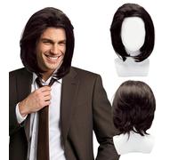 SAIIURV Brown Wig Men Short Mens Wig Fancy Dress Wigs Can Tie into Ponytail Punk Rock 80s 90s men's Costume Wigs for Party Cosplay Halloween Carniva Cosplay (Brown)