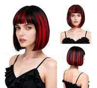 SAIIURV Vampire Wig Women Short Bob Wigs for Women Black and Red Wig Halloween Wigs Gothic Wicked Vampire Costume Accessories for Halloween Carnival Party Cosplay (Black Red)