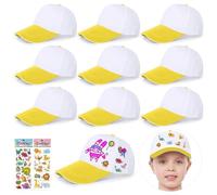 saijer DIY Yellow-White Baseball Cap,9 Pieces Casual Caps Volunteer Hats Creative Blank Art Painting Caps Beach Sun Hats for Children Adults Outdoor Sports School Activities Holiday Travel