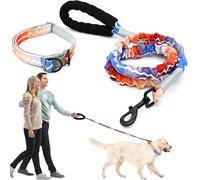 Saijer Dog Lead, Stretchy Dog Leash Contains Collar Soft Padded Handles Durable Effective Cushioning Suitable for Walking Medium to Large Pets