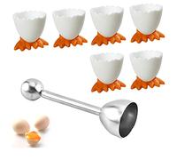 Saijer Egg Cups Set With Stainless Steel Opener - Novelty Holder, Funny Stand, Topper and Breakfast Set for Kids (7 PCS)