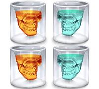 Saijer Halloween Skull Shot Glasses Set - Crystal Skeleton Cup for Beer, Coffee, Water, Wine, Whiskey, Vodka - Cool Drinking Mugs - 75ml*4