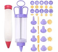 saijer Icing Syringe,1 Pc Multifunctional Cookie Press Pump with 10 Mould 8 Nozzles and 1 Cake Writing Pen Biscuit Machine Cream Making Piping Syringe for Dessert Cupcakes Donut Biscuit Pastry