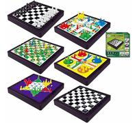 Saijer Mini Games, 6-in-1 Travel Games Snakes and Ladders for Kids Travel Board Games Set Kids Chess Set Pocket Game Portable Mini Magnetic Board Game for Party