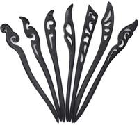 saijer Wood Hair Sticks,7 PCS Natural Chopsticks Vintage Wooden Pin Fork Accessory Carved Hairpin Buns Pins Accessories for Women Long Chignon, Black