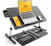 Laptop Bed Table, SAIJI 100% Eco-friendly wooden planks, Laptop Stand with Drawer, Folding Legs, 40kg Load, Angle Height Adjustable, Reading, Eating on Bed, Sofa, Laptop Lap Desk (Black 23.6*12.6in)