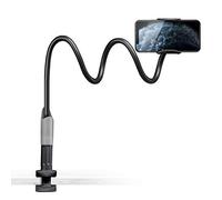 SAIJI Gooseneck Bed Phone Holder, Flexible Long Arm Phone Mount for Desk, Clip Bracket Clamp Stand, iPhone Stand, Mobile Cell Phone Stand Document Camera Nintendo Switch (Black)