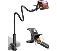 SAIJI Gooseneck Phone Holder, Flexible Lazy Arm Phone Stand for Bed with 360 Adjustable Clamp, [Upgraded leather exterior] Cell Phone Holder For All 4.7-7.0" Screen iPhone Samsung Kindle