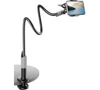 SAIJI Gooseneck Phone Holder for Bed, Flexible Cell Phone Stand, Lazy Arm Holder 360 Mobile Phones Mount Clamp Compatible with iPhone 17 16 15 14 13 12 Pro Xs, Samsung S21, 4"-7" Screen Devices Black