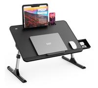 SAIJI Lap Desk for Bed, X-Large Foldable Laptop Table | Bed Tray with Book Stand, Wrist Rest, Extra Leg Room for Sofa Couch Floor, Height and Tilt Adjustable, 60 * 40cm