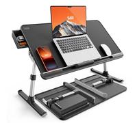 SAIJI Laptop Bed Tray Table - Adjustable Lap Desk for Couch (Carbon) | Fits 17" Laptop, Work From Home & Dorm Study, with Storage Drawer & PVC Leather