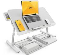 SAIJI Laptop Bed Tray Table - Adjustable Lap Desk for Couch | Fits 17" Laptop, Work From Home & Dorm Study, with Storage Drawer & PVC Leather