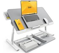 Laptop Bed Table, SAIJI 100% Eco-friendly wooden planks, Laptop Stand with Drawer, Folding Legs, 40kg Load, Angle Height Adjustable, Reading, Eating on Bed, Sofa (Grey 23.6 * 12.6in)