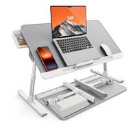 SAIJI Laptop Bed Tray Table, Adjustable PVC Leather Laptop Bed Table, Portable Standing Desk with Storage Drawer, Foldable Lap Tablet Table for Sofa Couch Floor (Nature)