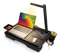 SAIJI Portable Lap Desk with LED Light - Fits Up to 17" Laptop & MacBook, Lap Desk with Cushion - Built-in Storage Drawer and Phone Holder