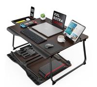 SAIJI Table, Bed Table Large Desktop with Shublade Mobile Phone Stand Comfortable Edge Laptop Table Foldable 40 kg Load Capacity for Learning Eating Work Sofa Bed Portable Rope (G6 Black 65x49x30 cm)