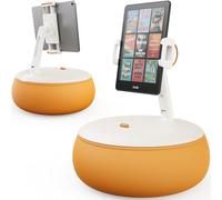 SAIJI Tablet Holder Pillow, Kindle Holder Compatible with 4.7-15.6” Kindle, Tablet, Phone, Portable Monitor, 360° Adjustable Tablet Stand for Bed with Flexible Dual Axis Arm & Microbead Cushion-Orange