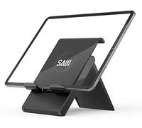 SAIJI Tablet Stand, Adjustable Multi-Angle Phone Stand, Portable Foldable Ipad Stand with Anti-Slip Base and Convenient Charging Port Compatible for iPad, Tablets (Up to 12.9 inch) - Black
