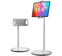 SAIJI Tablet Stand Holder, Adjustable Phone Stand, 360 Degree Rotating, Aluminum Alloy Cradle Desktop Holder Dock for 4.7"-12.9" Screen Phones (Silver)
