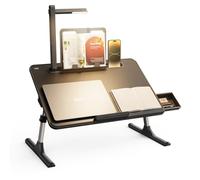 laptop tray, SAIJI Table with LED Light, Height Angle adjustable, with Book Stand, Drawer, Laptop Stopper, Tablet Stand, Extra Leg Room for Sofa Couch Floor, Black