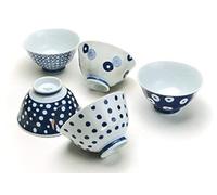 Saikai Pottery Traditional Japanese patterns blue and white, Japanese rice bowl set of 5 13303 from Japan