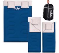 SAIL 3-4 Season Double Sleeping Bag with 2 Pillows - 2-in-1 King Size or 2 Single Person, 250GSM Design, Lightweight Waterproof Polyester - Professional Hiking, Camping & Backpacking Gear - Blue