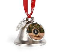 Sail Boat Nautical Compass Christmas Bell Ornaments Metal Jingling Bell Xmas Hanging Bells for Tree Decor Festive Home Wall Decor & Gift, Love Bell