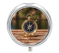 Sail Boat Nautical Compass Pill Box Waterproof Portable Medicine Pill Case Moisture Proof Metal Travel Pill Box with 3 Compartment Medicine Case