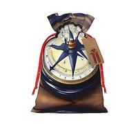 Sail Boat Nautical Compass Print Drawstring Christmas Gift Bag With Tags Reusable For Birthday Parties Gift Weddings Holiday